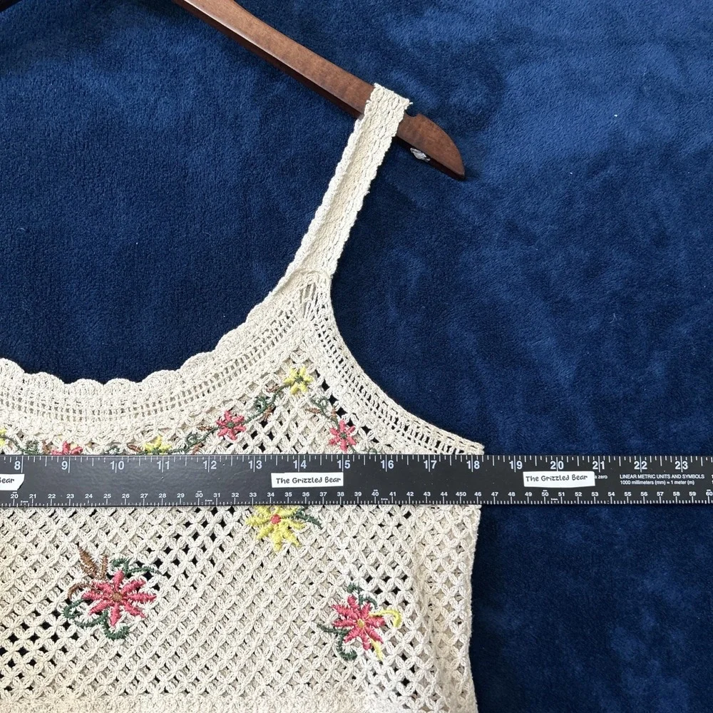 Rebellion Again Womens Crochet Crop Top Size L Cream Embroidered Dainty Festival
